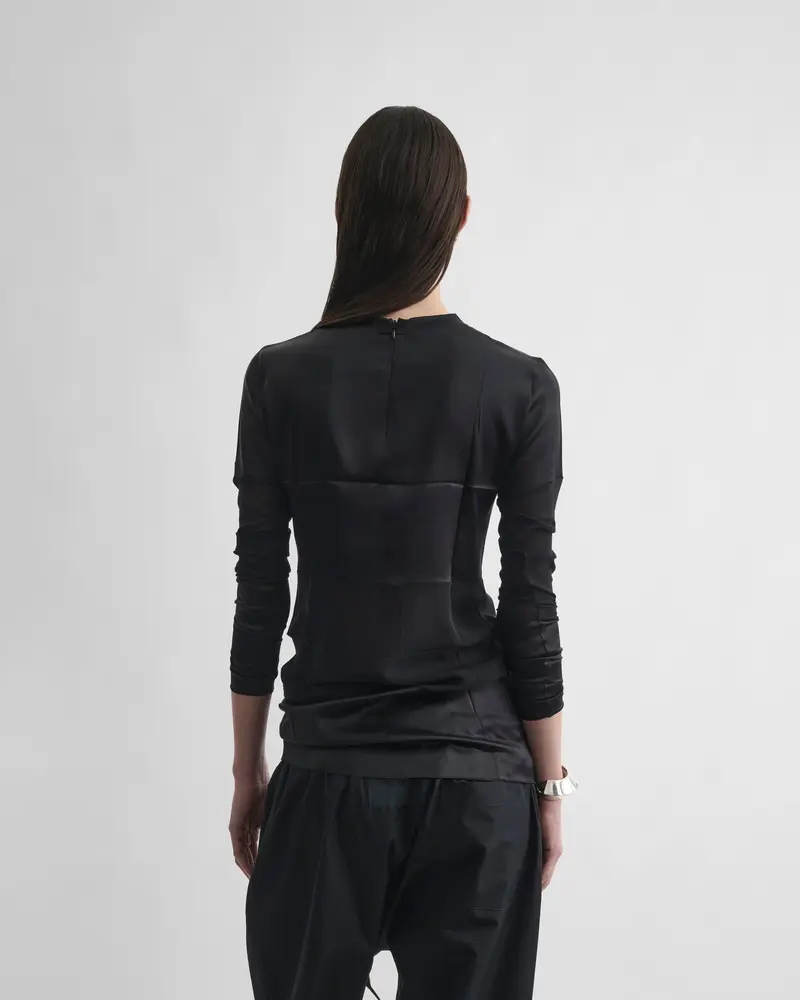Black Satin Panel Top With Opaque-Transparent Contrast