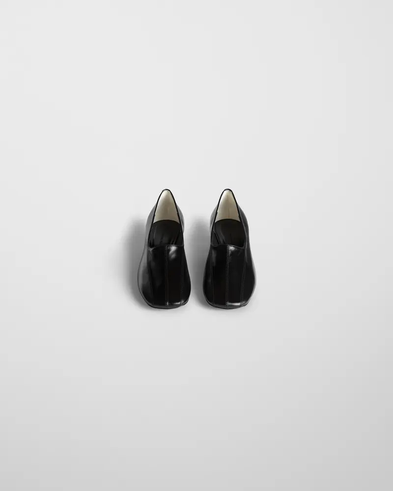 Black Shiny Leather Club Slipper With Stitched Detailing 2