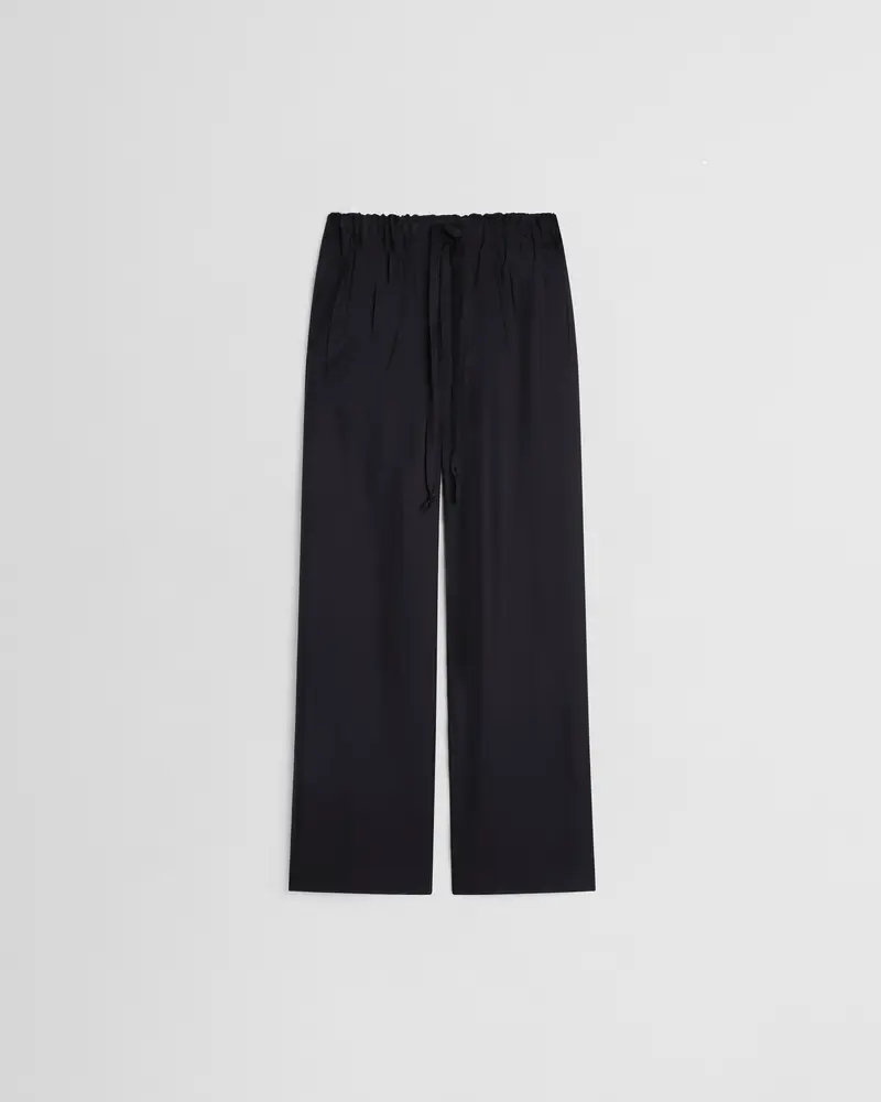 Black Silk Pyjama Trousers With Drawstring Waist
