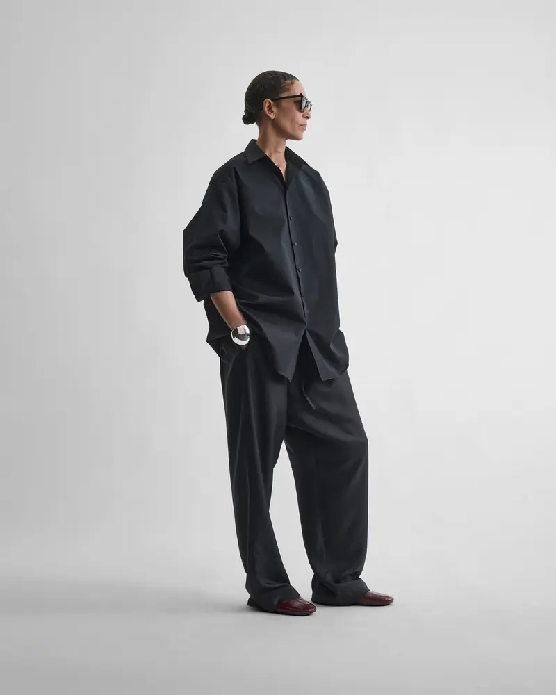 Black Silk Pyjama Trousers With Drawstring Waist