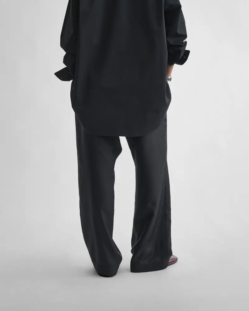 Black Silk Pyjama Trousers With Drawstring Waist