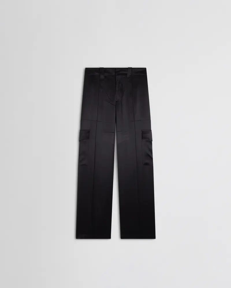 Black Silk Relaxed Cargo Trousers