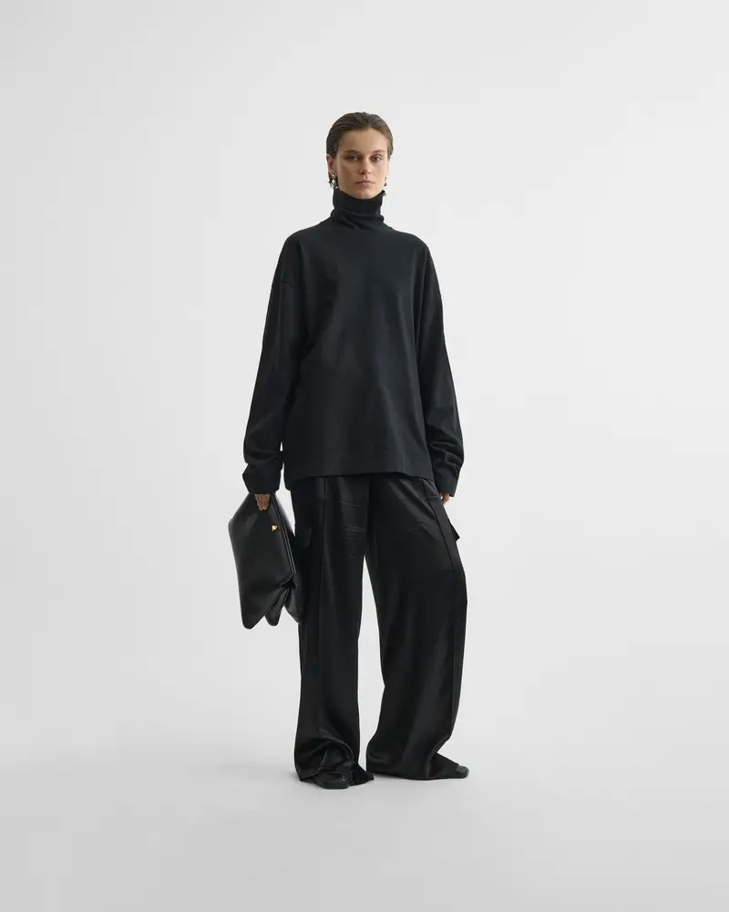 Black Silk Relaxed Cargo Trousers