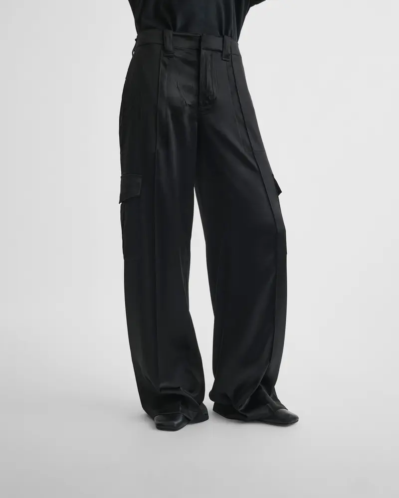 Black Silk Relaxed Cargo Trousers
