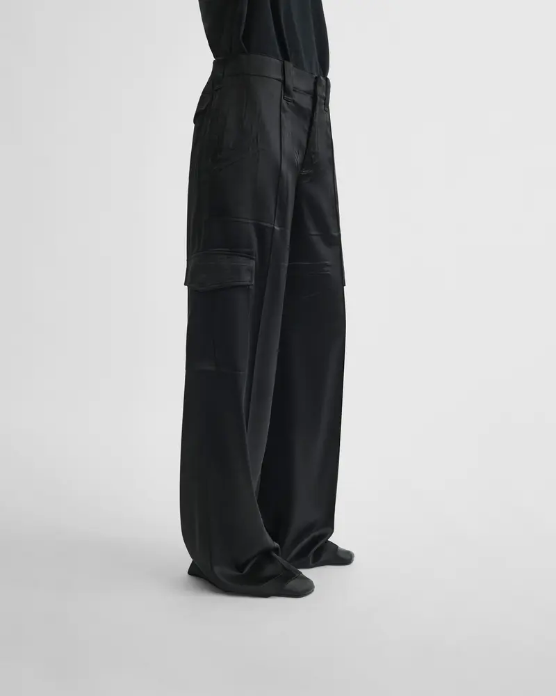 Black Silk Relaxed Cargo Trousers