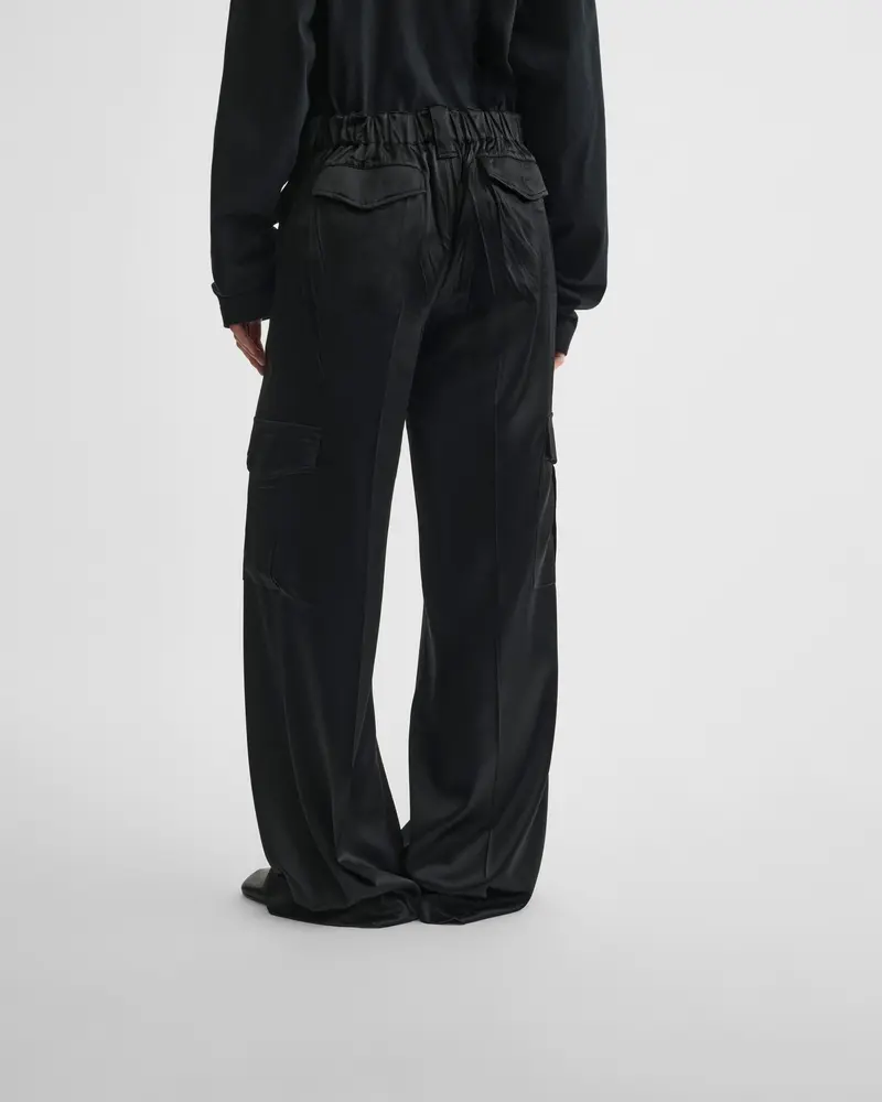 Black Silk Relaxed Cargo Trousers