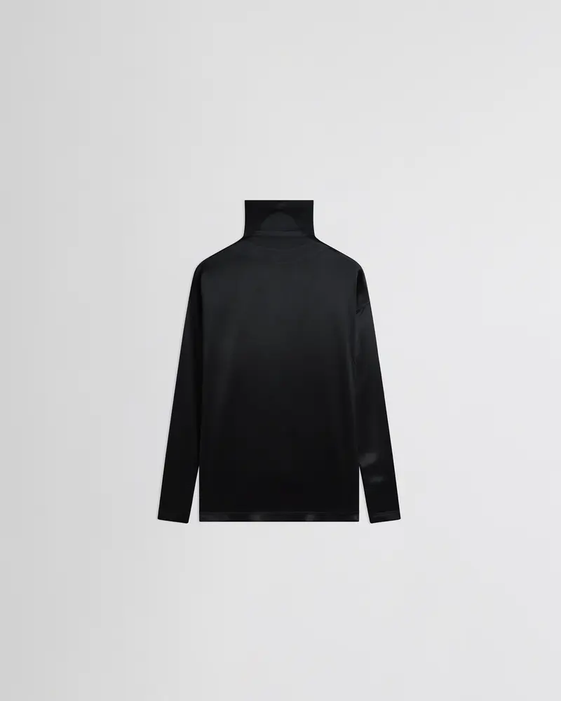 Black Silk Satin Knot Collar Top With Fluid Silhouette