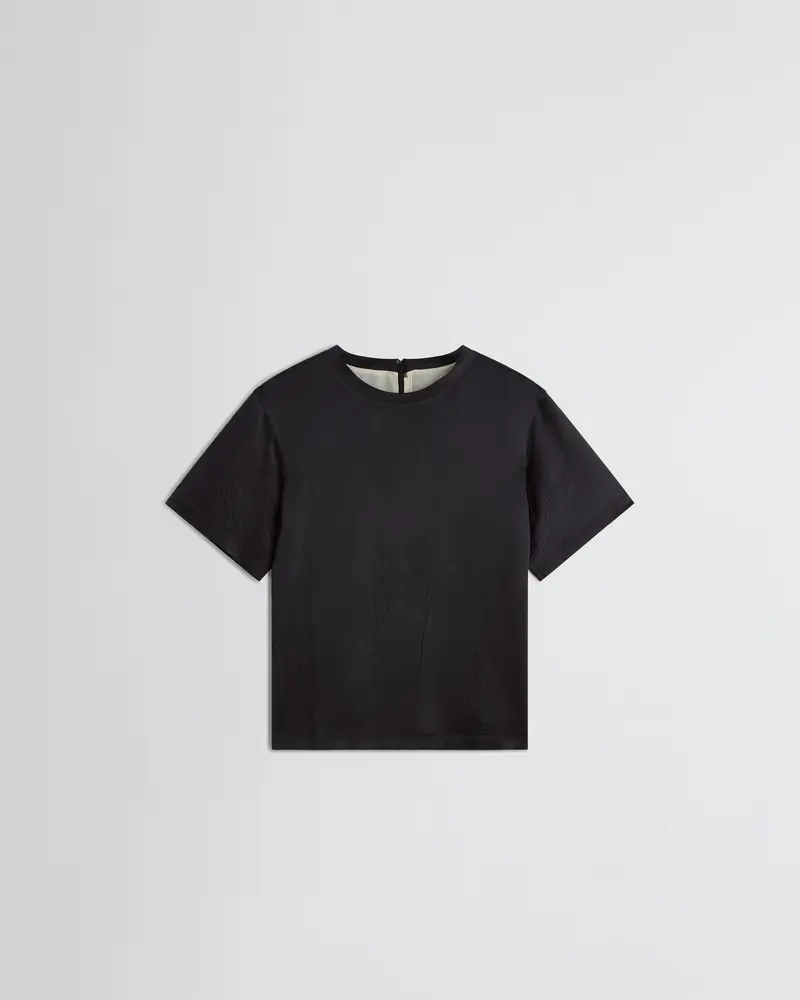 Black Silk Satin T-Shirt With Hidden Back Zip