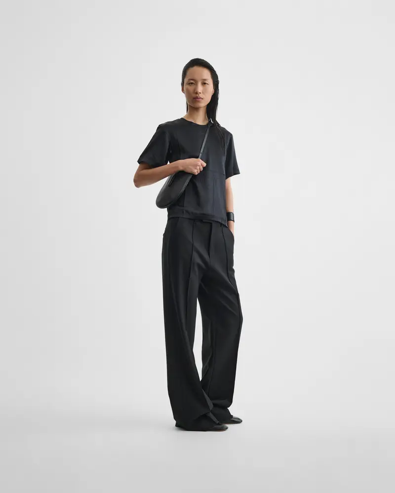 Black Silk Satin T-Shirt With Hidden Back Zip