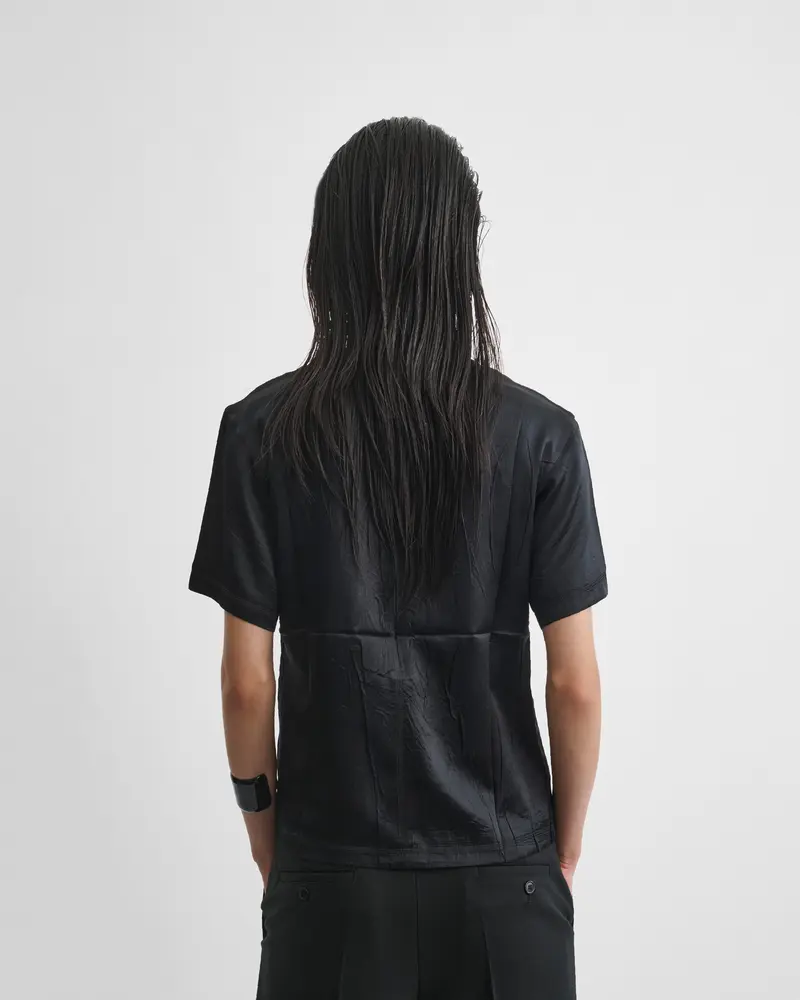 Black Silk Satin T-Shirt With Hidden Back Zip