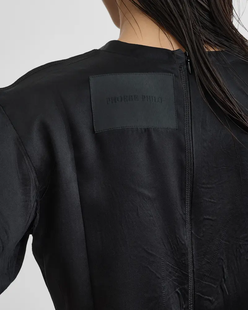 Black Silk Satin T-Shirt With Hidden Back Zip