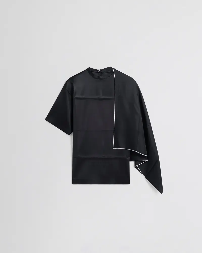 Black Silk Scarf-Top With Detachable Twill Scarf