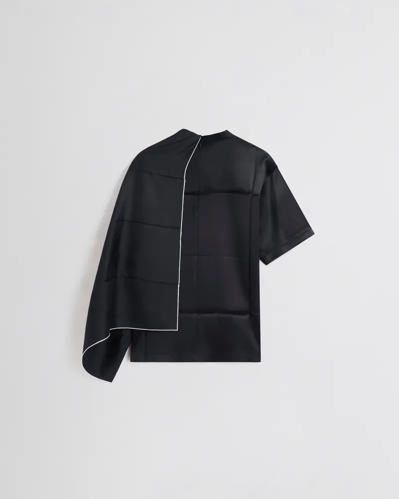Black Silk Scarf-Top With Detachable Twill Scarf 2