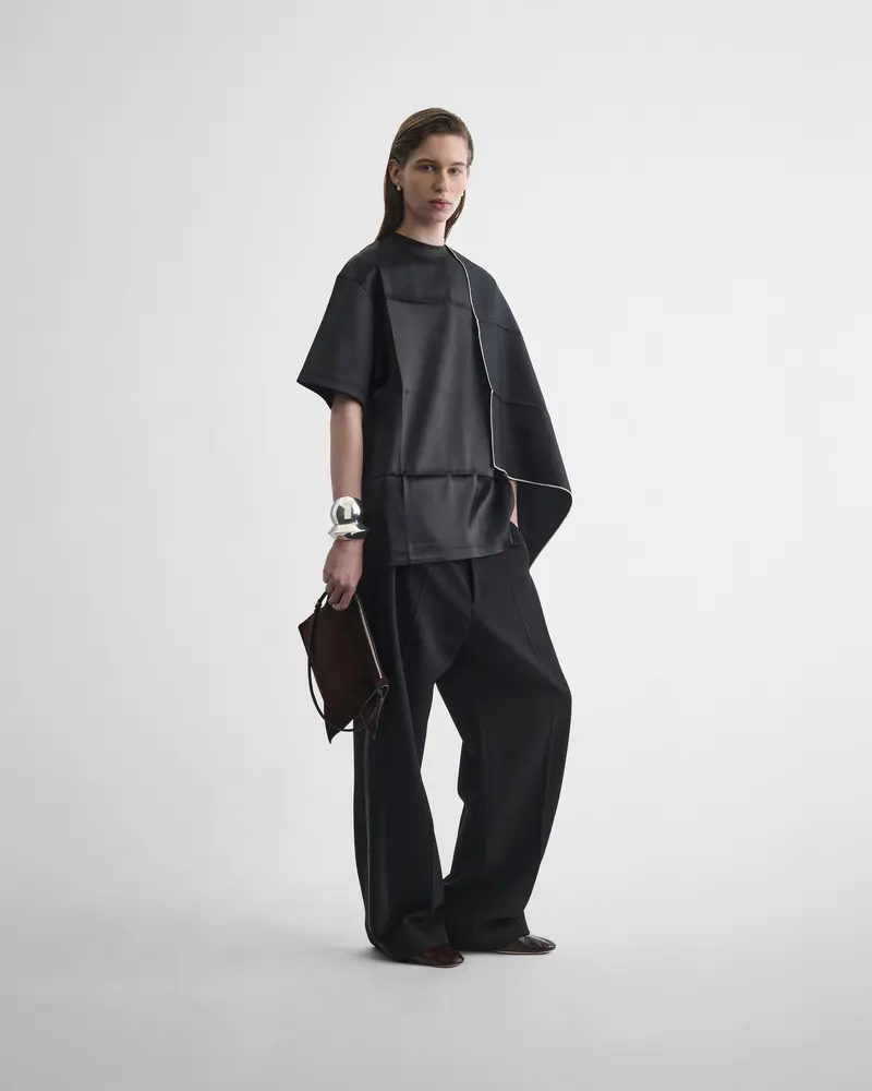Black Silk Scarf-Top With Detachable Twill Scarf