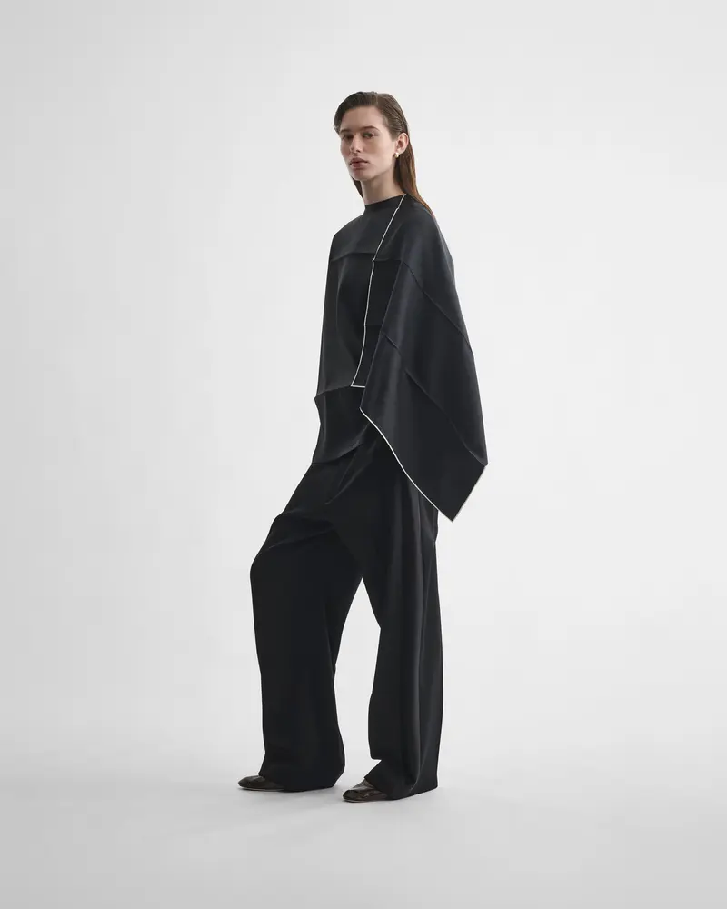Black Silk Scarf-Top With Detachable Twill Scarf
