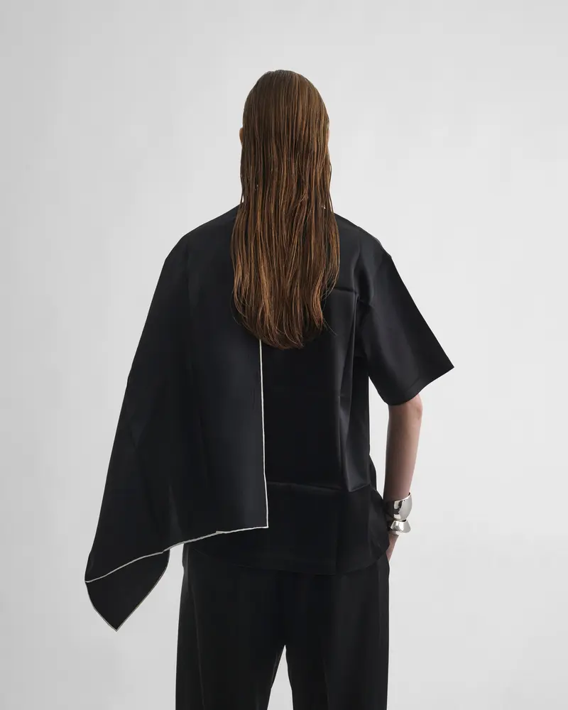 Black Silk Scarf-Top With Detachable Twill Scarf