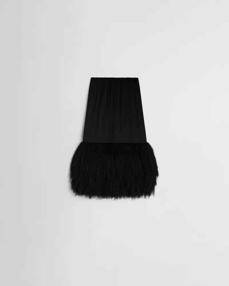 Black Silk Slip Skirt With Pampas Fringe