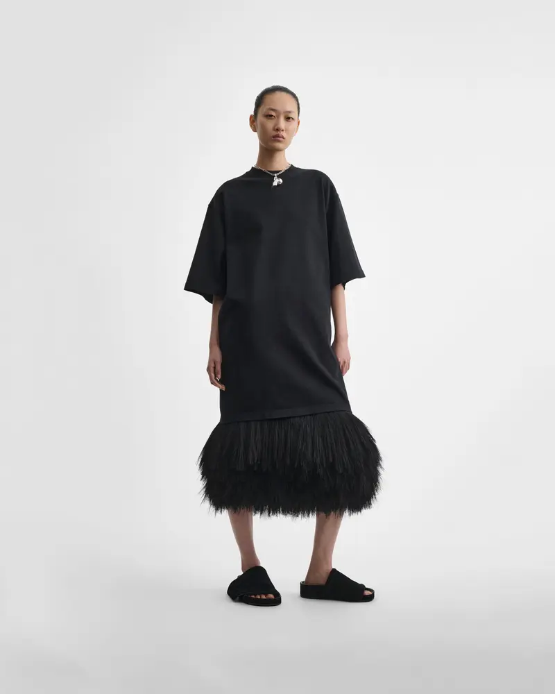 Black Silk Slip Skirt With Pampas Fringe