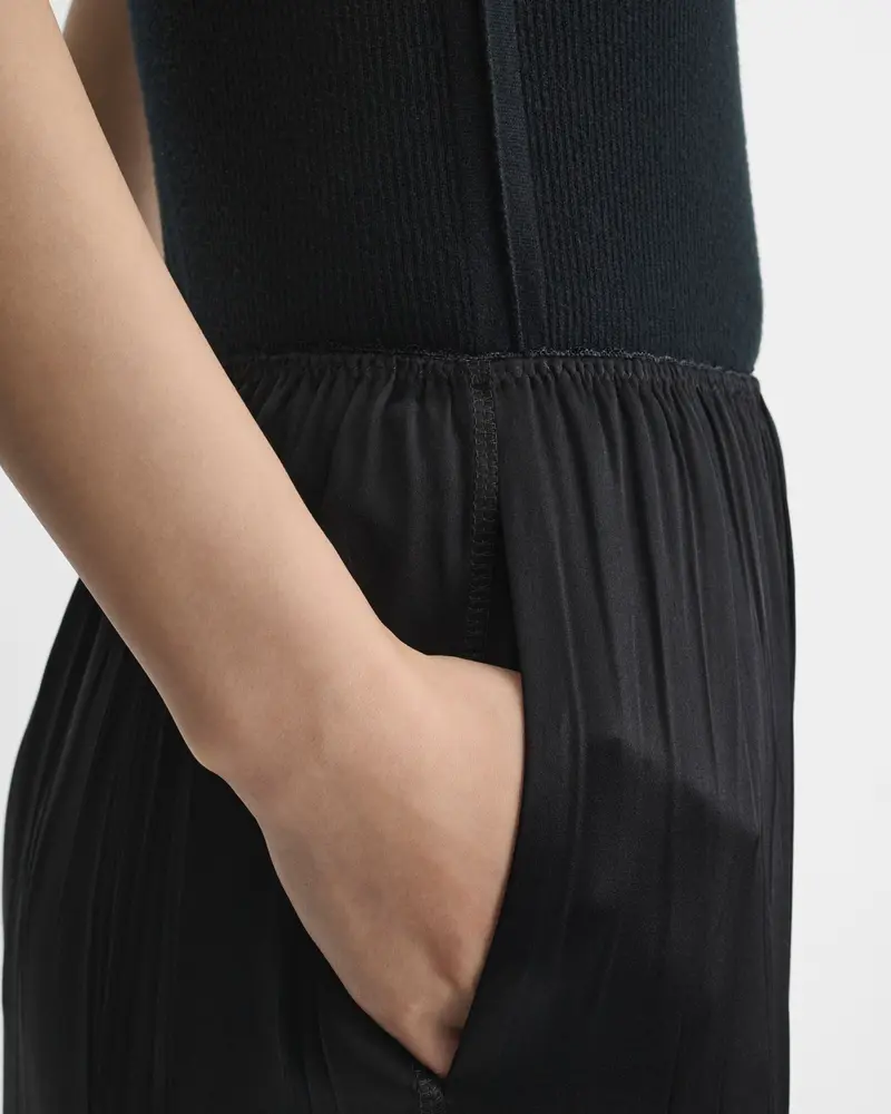 Black Silk Slip Skirt With Pampas Fringe