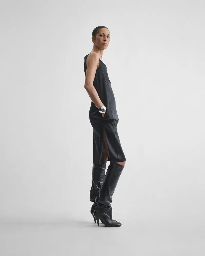 Black Silk Tank Dress With Side Slits