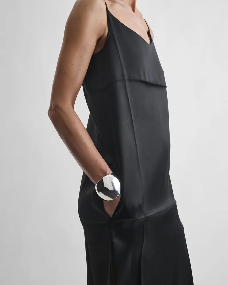 Black Silk Tank Dress With Side Slits