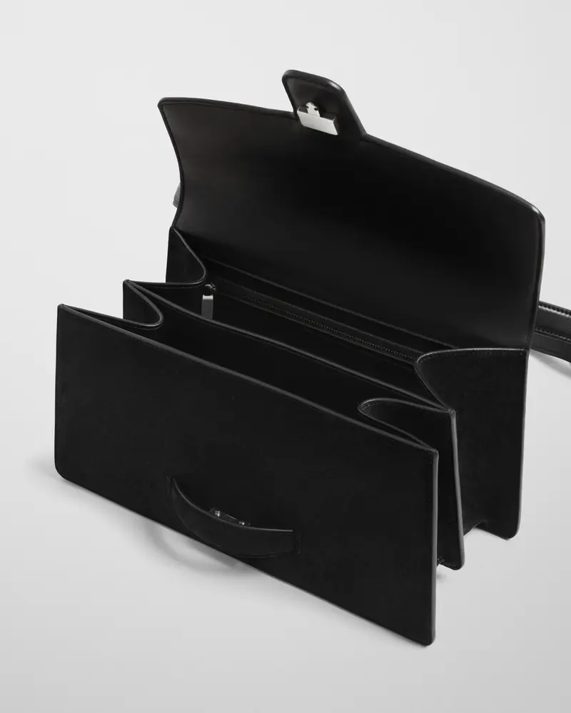 Black Suede Bar Bag With Push-Button Clasp