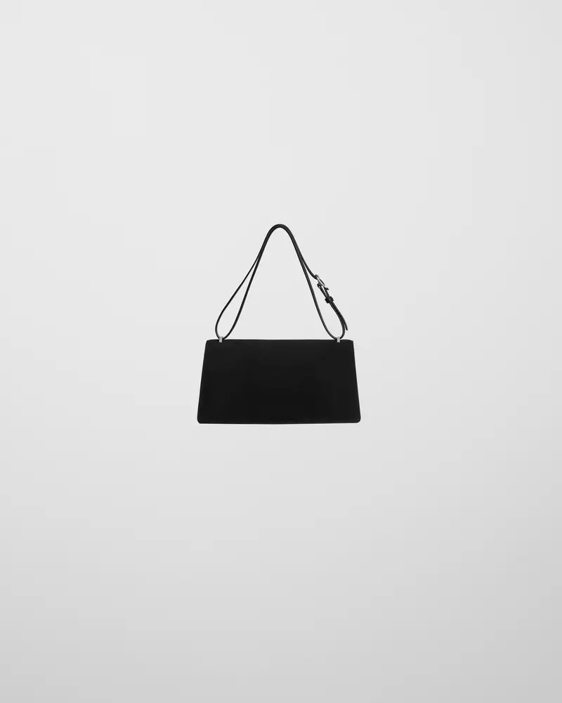 Black Suede Bar Bag With Push-Button Clasp