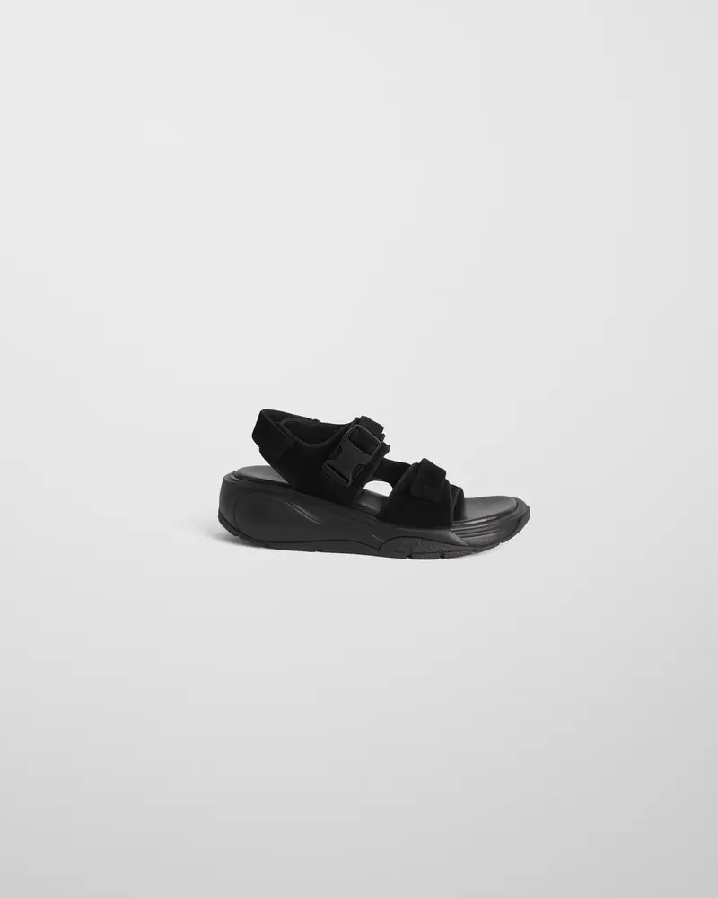 Black Suede Pace Runner Sandal With Adjustable Buckle & 50Mm Wedge Sole