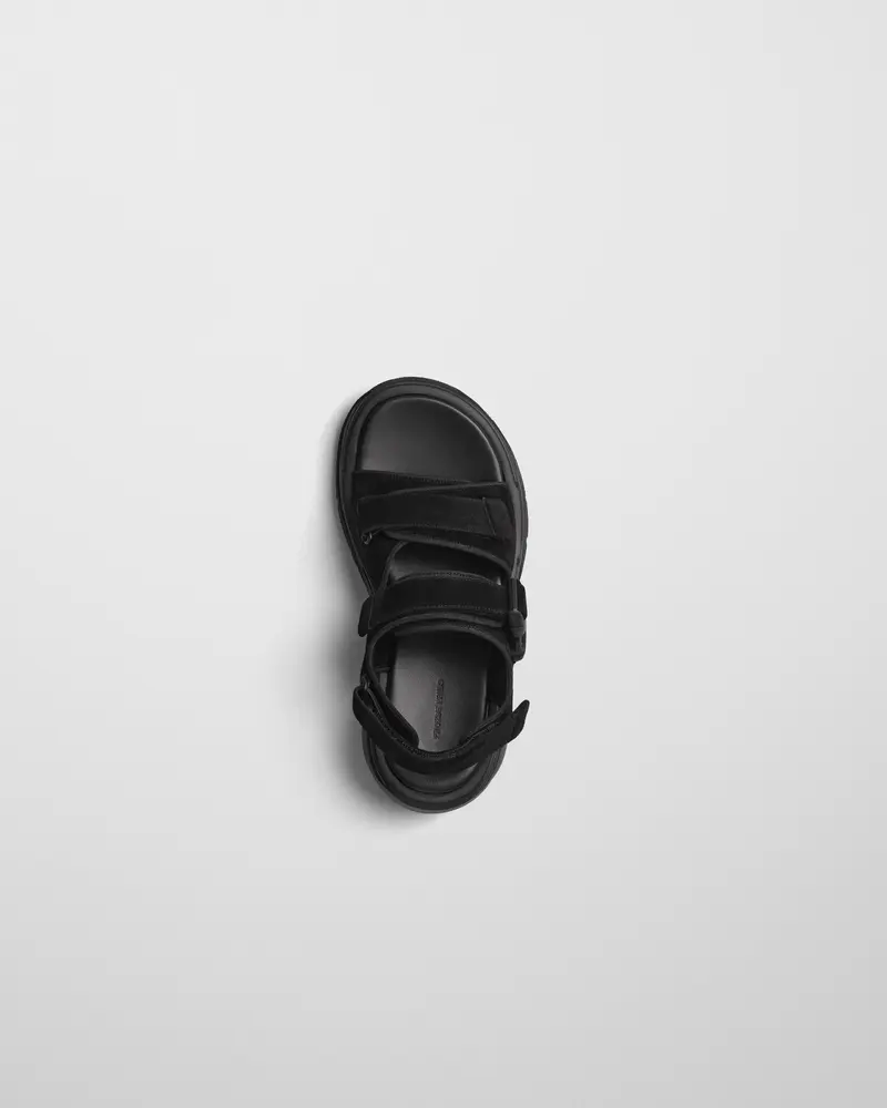 Black Suede Pace Runner Sandal With Adjustable Buckle & 50Mm Wedge Sole