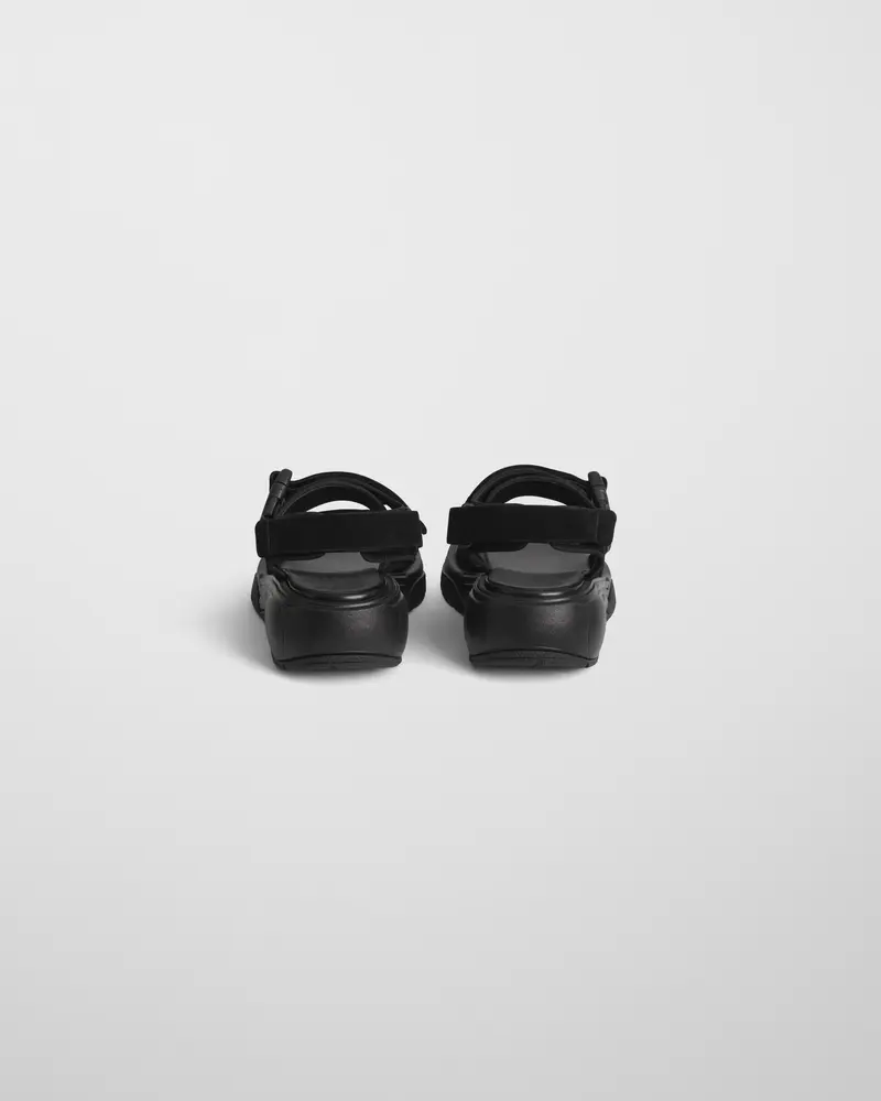 Black Suede Pace Runner Sandal With Adjustable Buckle & 50Mm Wedge Sole