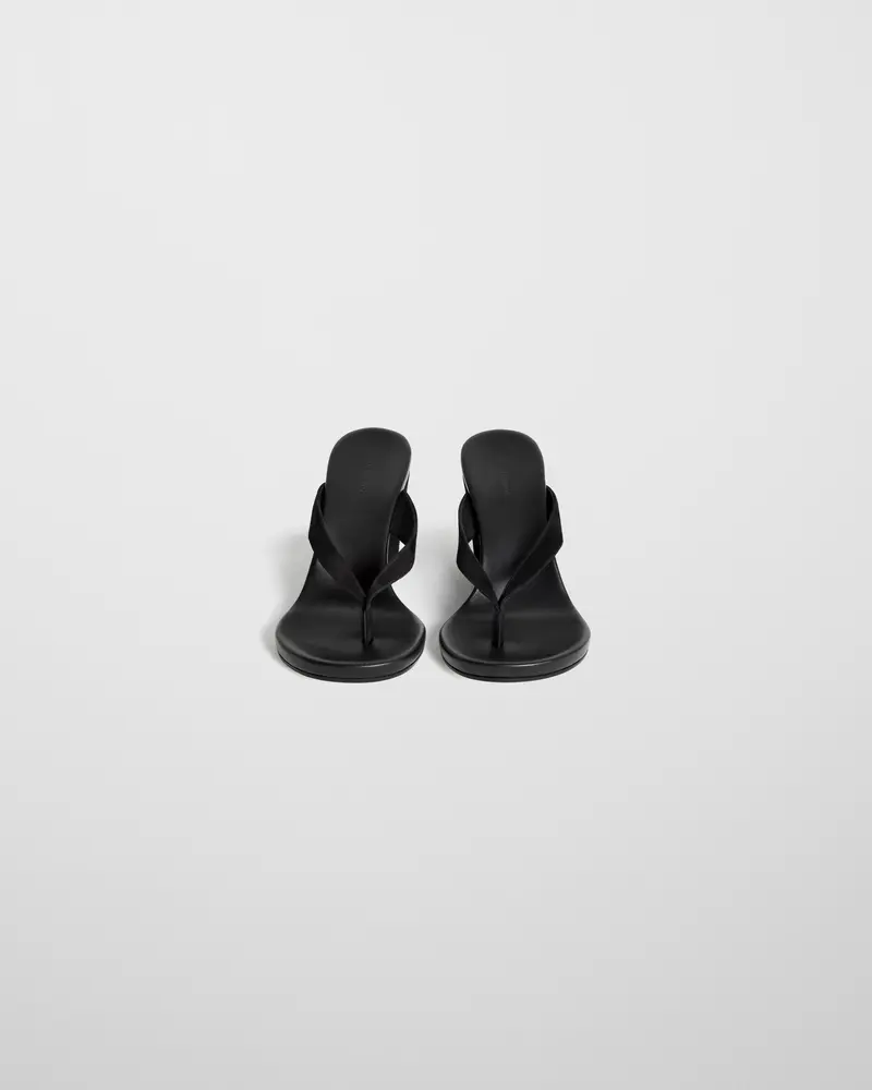 Black Suede Round Wedge Sandal With Slanted Heel 2