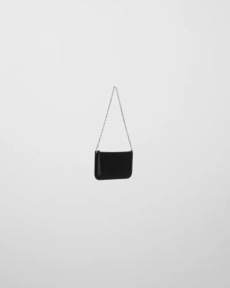 Black Suede Slip Pouch With Chain Strap 2