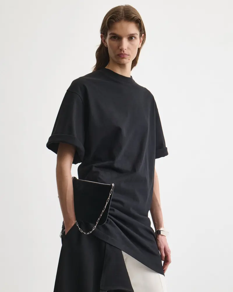 Black Suede Slip Pouch With Chain Strap