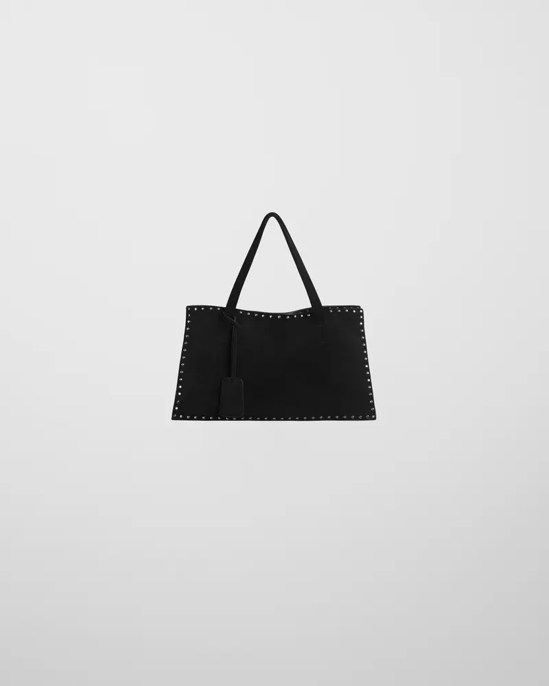 Black Suede Small Stud Cabas With Magnetic Fastening