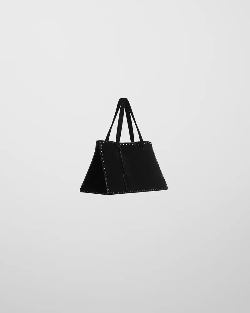 Black Suede Small Stud Cabas With Magnetic Fastening