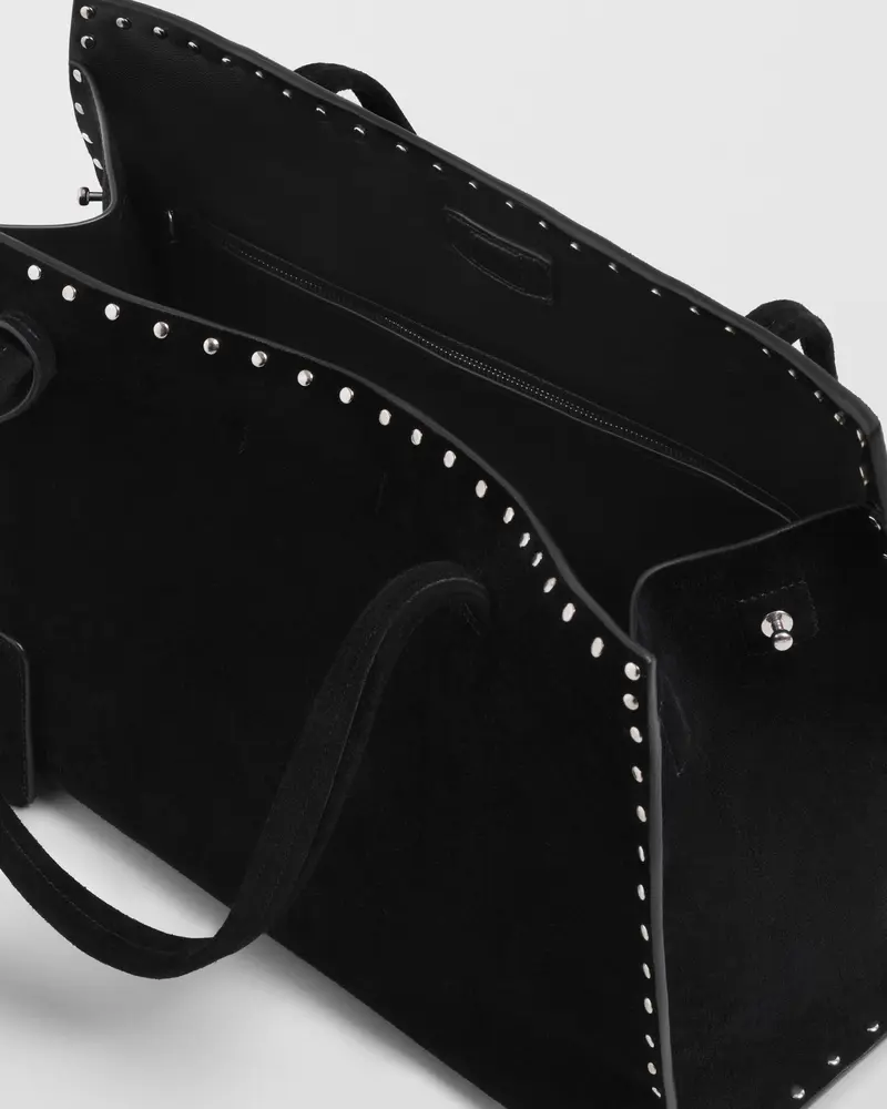 Black Suede Small Stud Cabas With Magnetic Fastening