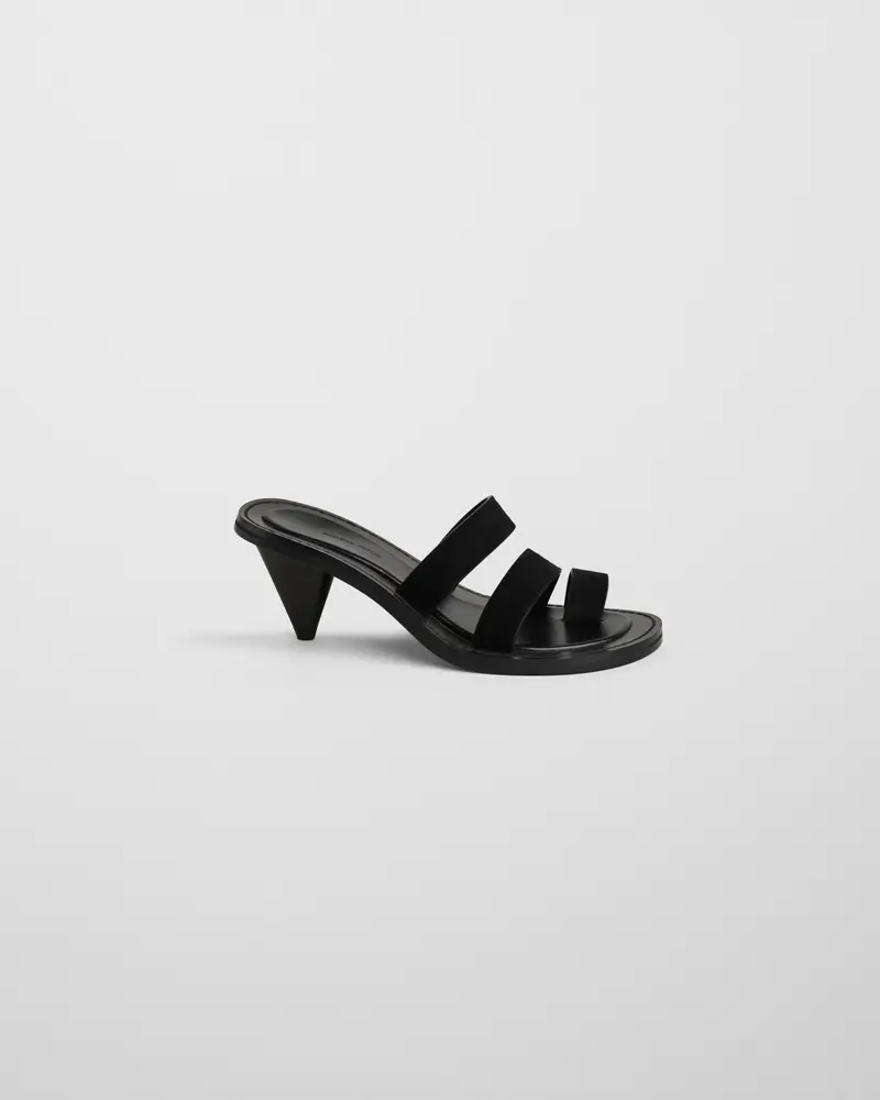 Black Suede Triple-Strap Mule Sandal