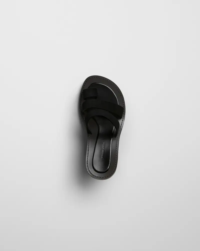 Black Suede Triple-Strap Mule Sandal