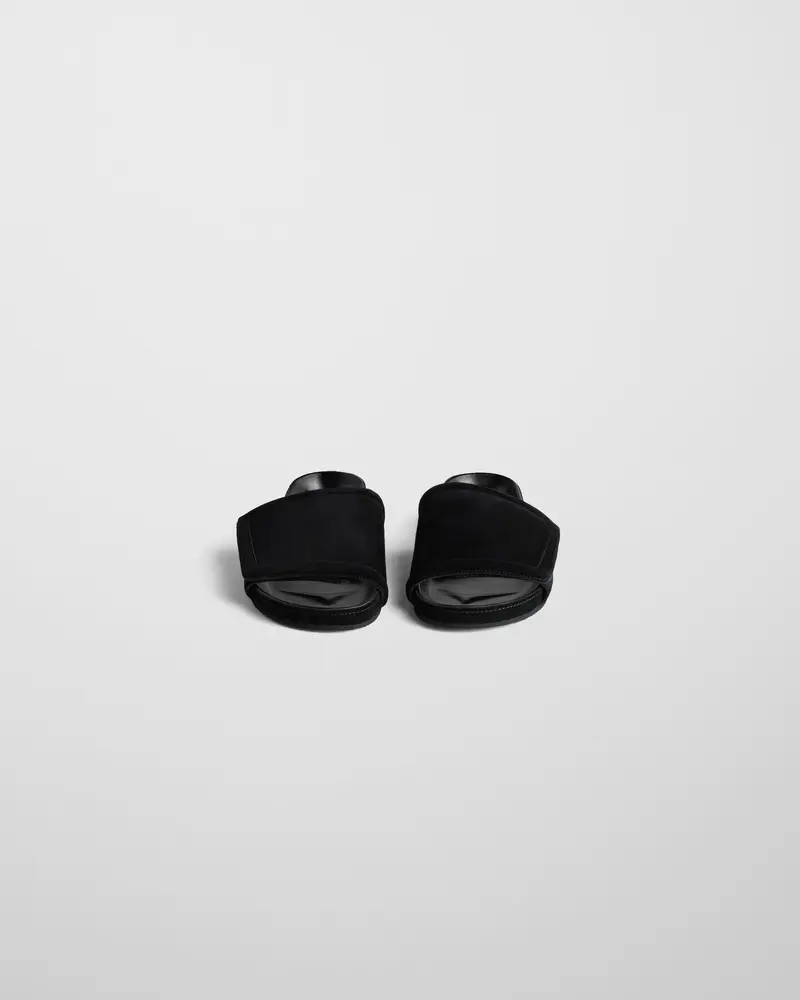 Black Suede Wide-Strap Slide Sandal With Velcro Adjustment 2