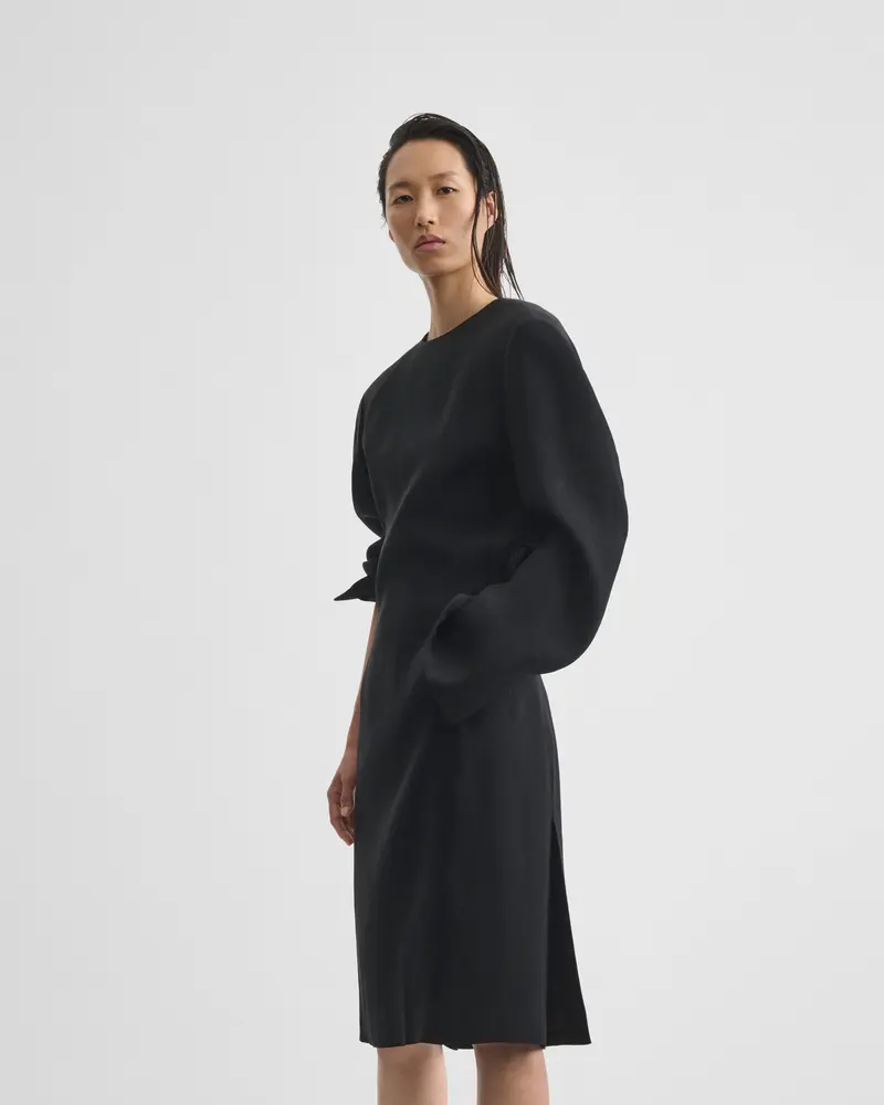 Black Textured Viscose Tailored Dress