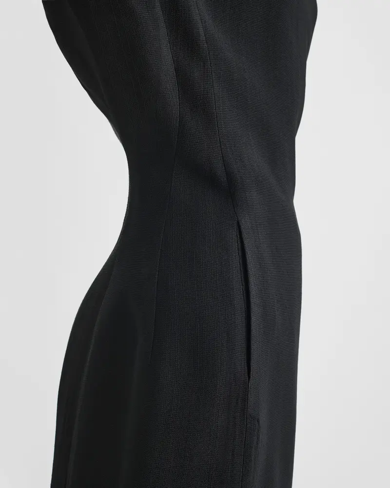 Black Textured Viscose Tailored Dress