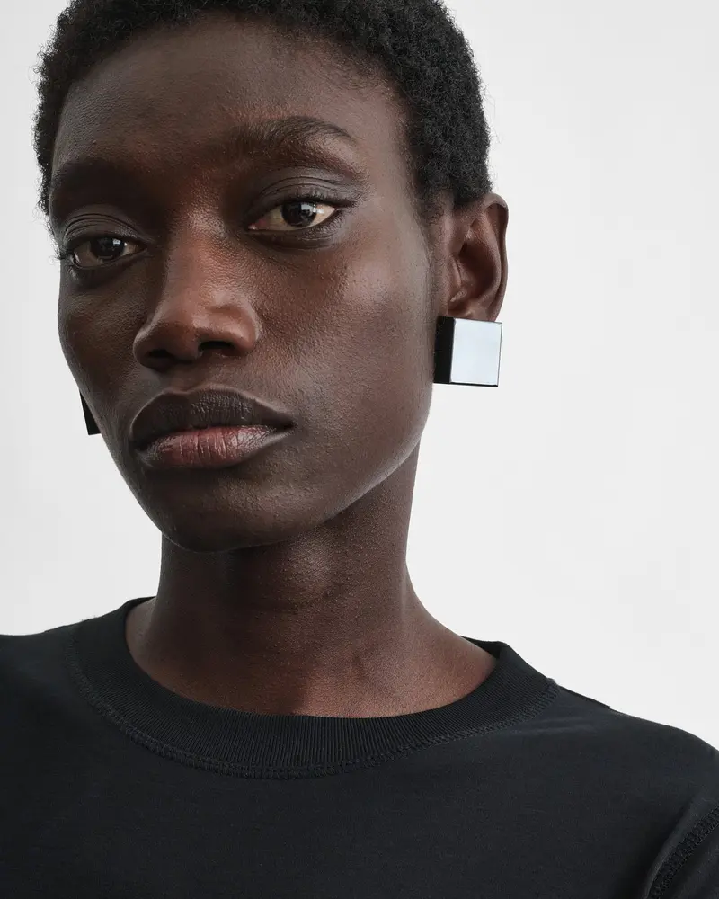 Black Varnished Bronze Cube Stud Earrings