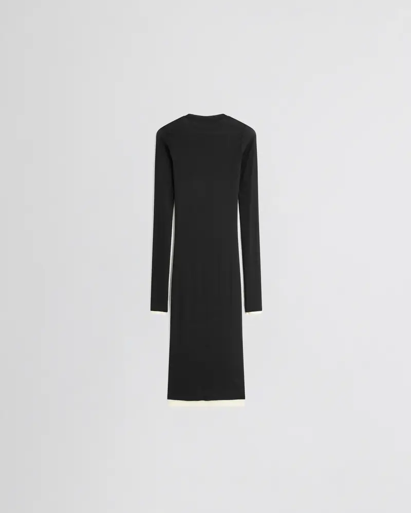Black Viscose Hug Dress With Cream Silk Layering 2