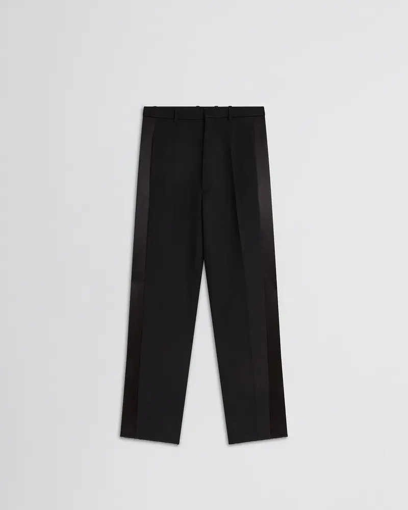 Black Viscose Tuxedo-Style Trousers With Satin Waistband