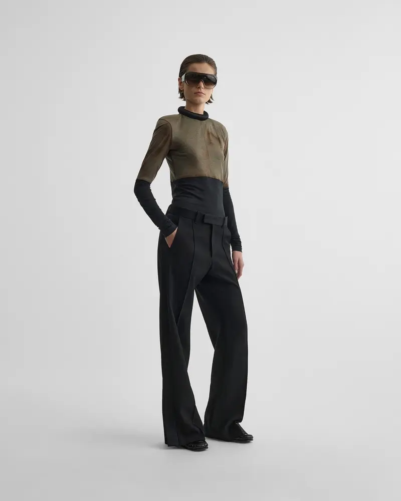 Black Viscose Tuxedo-Style Trousers With Satin Waistband
