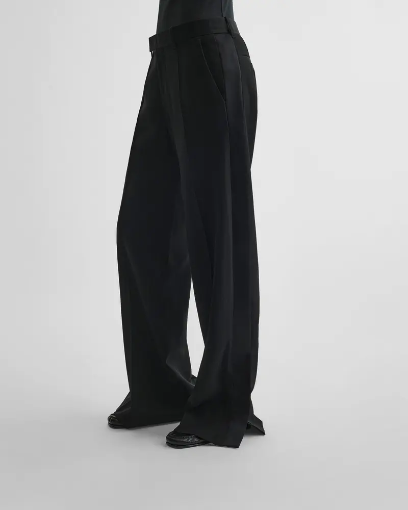 Black Viscose Tuxedo-Style Trousers With Satin Waistband