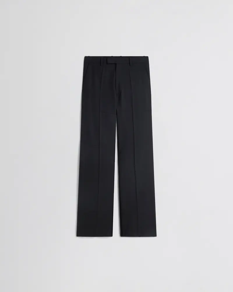Black Wool Boyish Tuxedo Trousers With Satin Accent