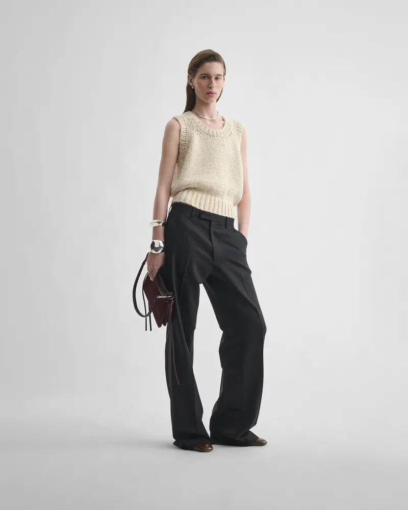 Black Wool Boyish Tuxedo Trousers With Satin Accent
