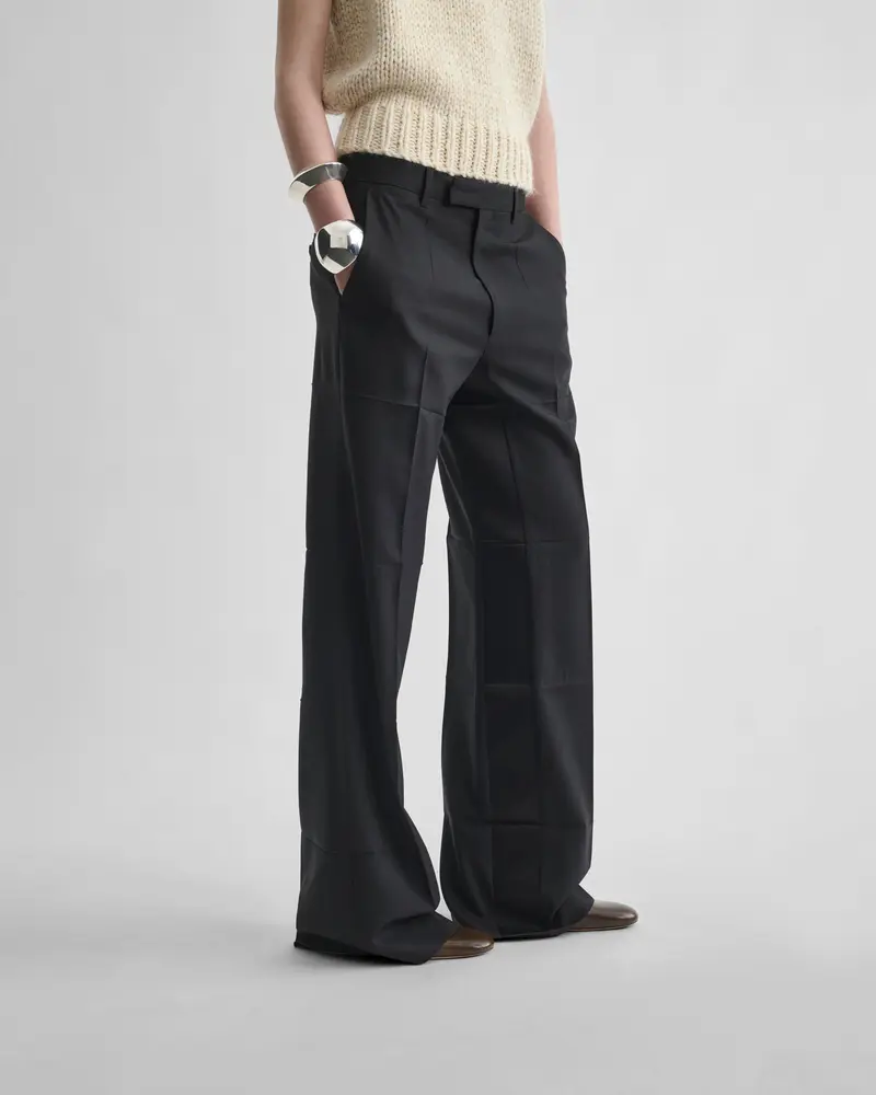 Black Wool Boyish Tuxedo Trousers With Satin Accent