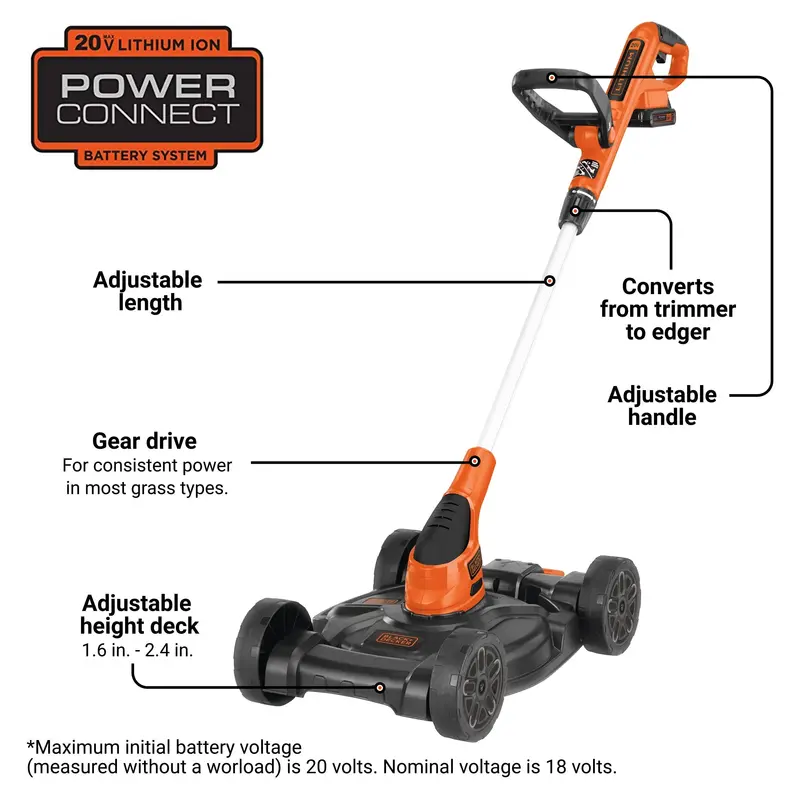 BLACK+DECKER 20V MAX 12-Inch 3-in-1 Cordless Lawn Mower: Mulching, Bagging & Side-Discharge Modes